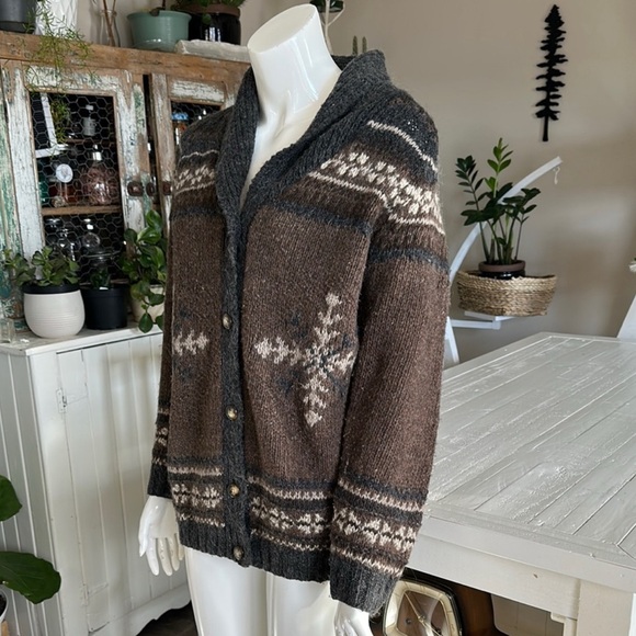 Eddie Bauer Nanaimo Handknit Brown Merino Wool Cozy Cardigan MOHAIR/MERINO - Picture 2 of 15